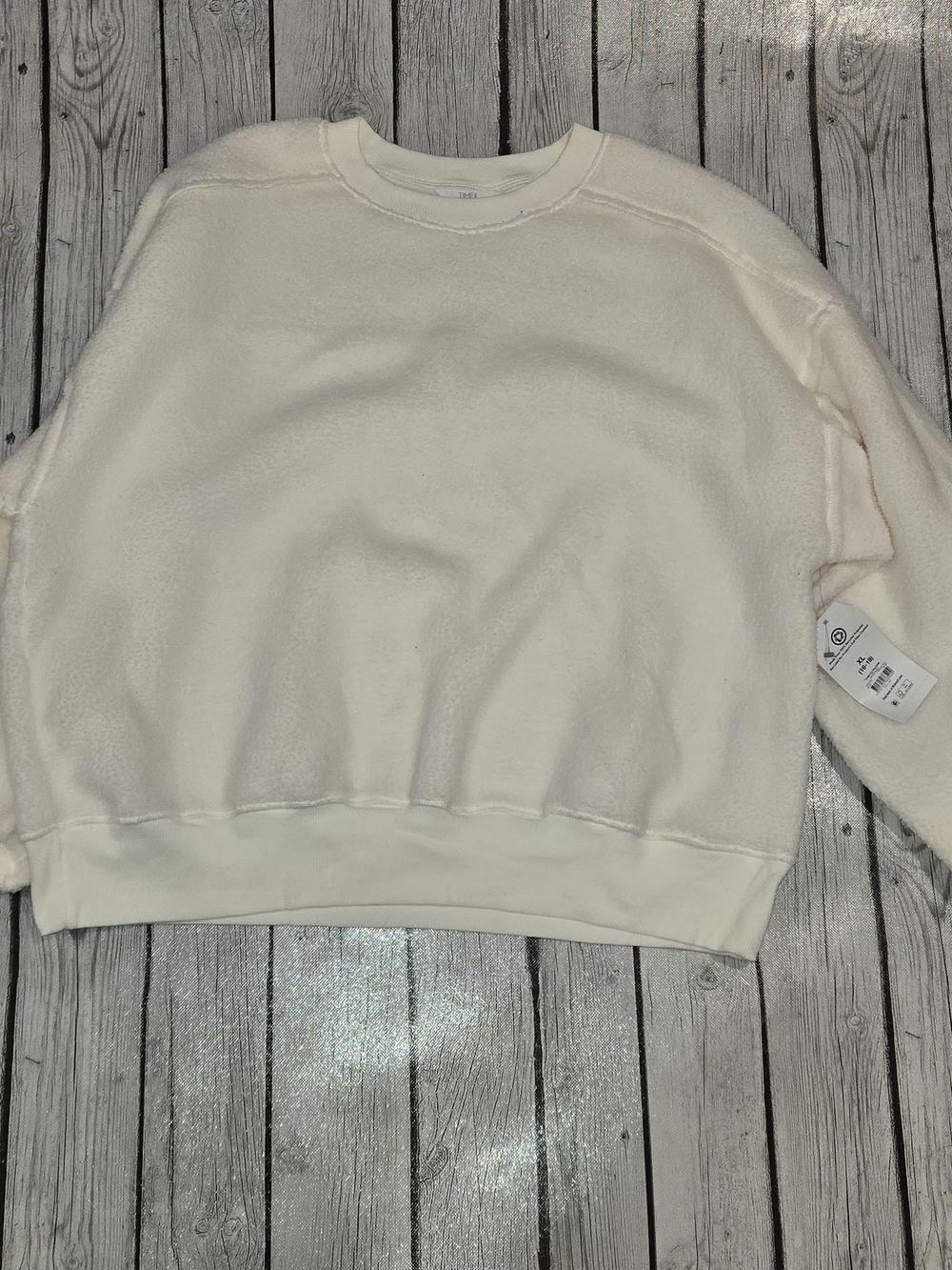 NWT Time & Tru Women's Reverse Fleece Winter White Pullover Sweatshirt Womens XL